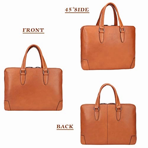 Banuce Vintage Full Grains Italian Leather Briefcase for Men Women Business 14 Inch U-zip Laptop