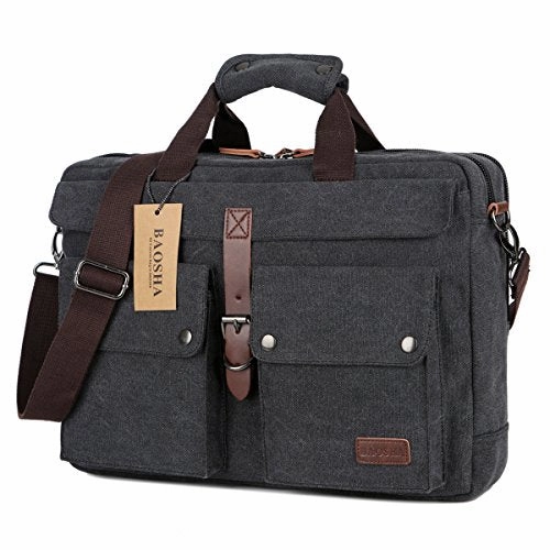 Baosha Bc-07 17Inch Canvas Laptop Computer Bag Messenger Bag Multicompartment Briefcase (Black)