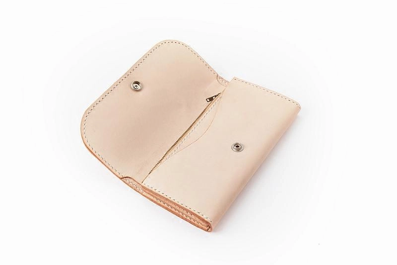 Beige Handmade Leather Mens Long Wallet Bifold Clutch Wallets Long CellPhone Wallet For Men