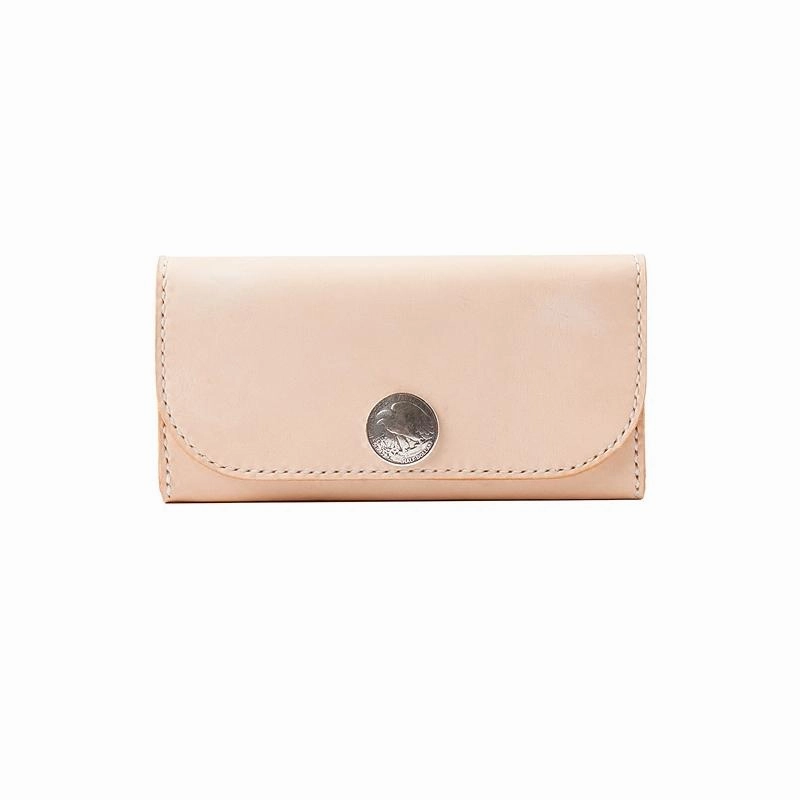Beige Handmade Leather Mens Long Wallet Bifold Clutch Wallets Long CellPhone Wallet For Men