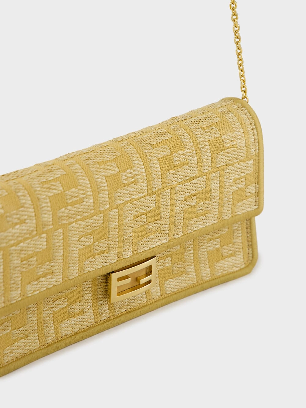 Beige Jacquard Wallet On Chain Baguette