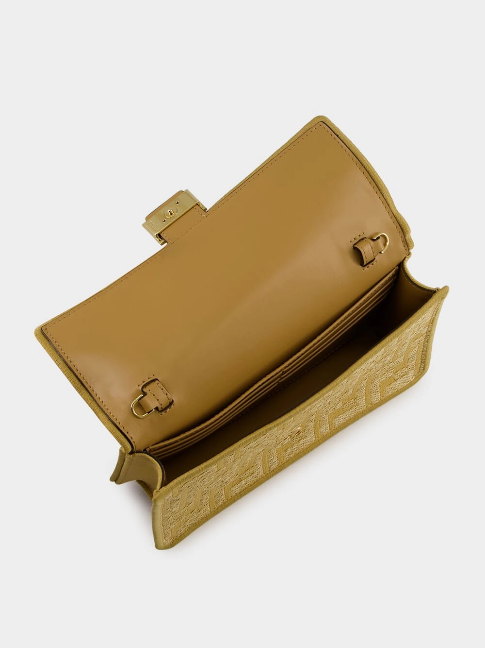 Beige Jacquard Wallet On Chain Baguette