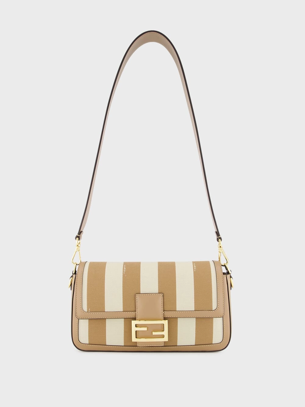 Beige Pequin Striped Baguette Bag