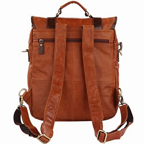 Berchirly Mens Real Cow Leather Laptop Backpack 14 Inch Travel Rucksack Brown
