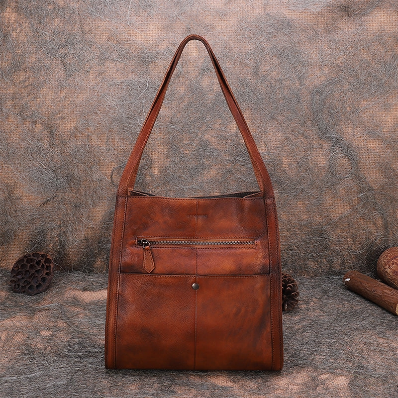 Best Brown Leather Womens Square Totes Handbag Handmade Vintage Tote Shoulder Purse for Ladies