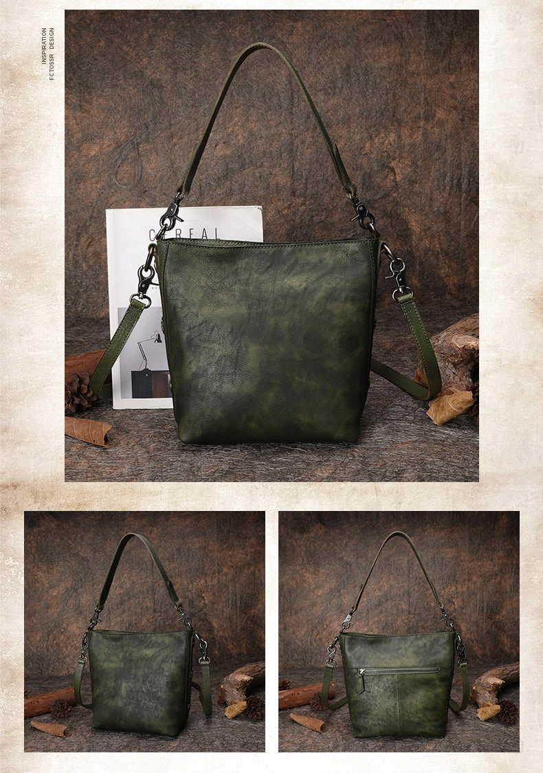 Best Green Leather Womens Vintage Tote Handbag Handmade Tote Crossbody Purse for Ladies