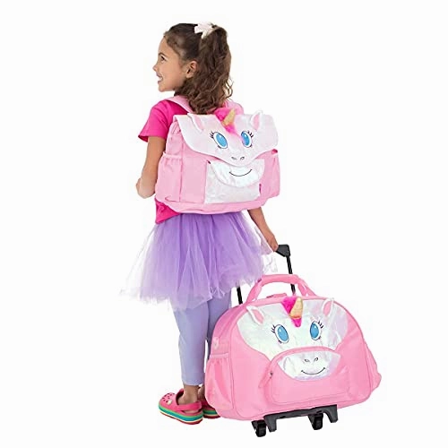 Bixbee Kids Rolling Suitcase and Backpack Set, Shark Luggage for Girls & Boys with Wheels, Telescoping Handle, Adjustable Straps and Pockets - Carry On Bag & Backpack for Airport & Travel Set of 2