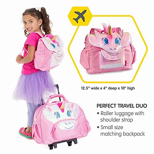 Bixbee Kids Rolling Suitcase and Backpack Set, Shark Luggage for Girls & Boys with Wheels, Telescoping Handle, Adjustable Straps and Pockets - Carry On Bag & Backpack for Airport & Travel Set of 2