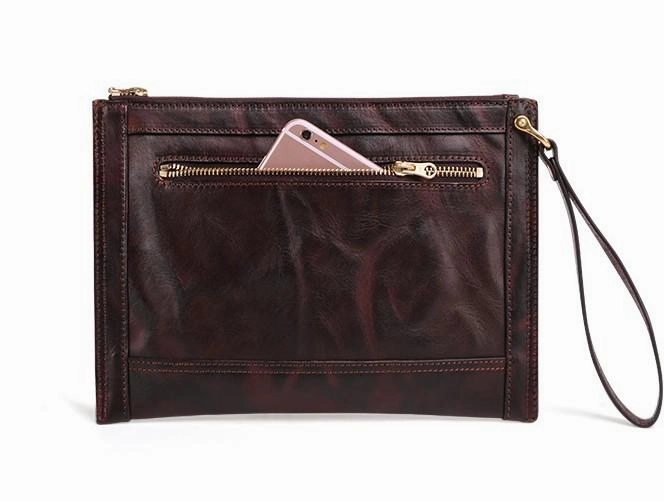 BLACK Coffee MENS LEATHER SLIM ZIPPER CLUTCH WRISTLET PURSE BAG CLUTCH BAG FOR MEN