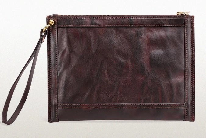 BLACK Coffee MENS LEATHER SLIM ZIPPER CLUTCH WRISTLET PURSE BAG CLUTCH BAG FOR MEN
