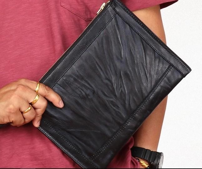 BLACK Coffee MENS LEATHER SLIM ZIPPER CLUTCH WRISTLET PURSE BAG CLUTCH BAG FOR MEN