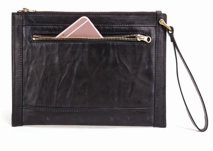 BLACK Coffee MENS LEATHER SLIM ZIPPER CLUTCH WRISTLET PURSE BAG CLUTCH BAG FOR MEN