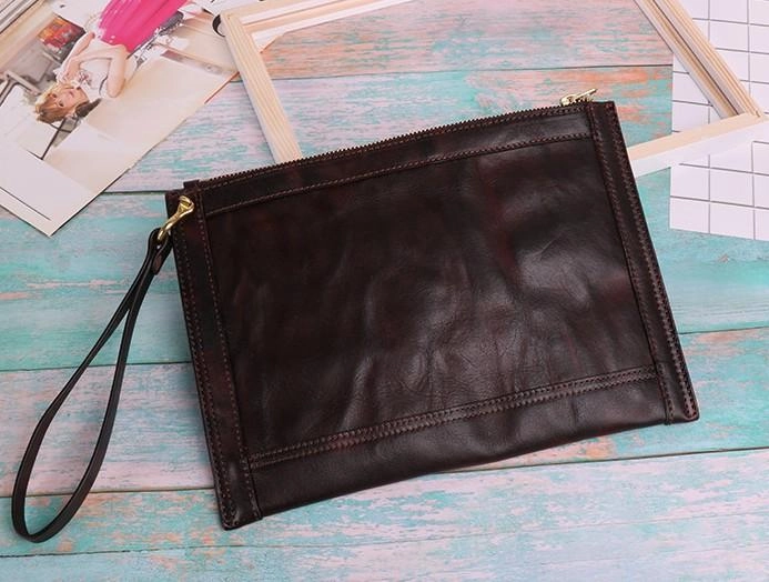 BLACK Coffee MENS LEATHER SLIM ZIPPER CLUTCH WRISTLET PURSE BAG CLUTCH BAG FOR MEN