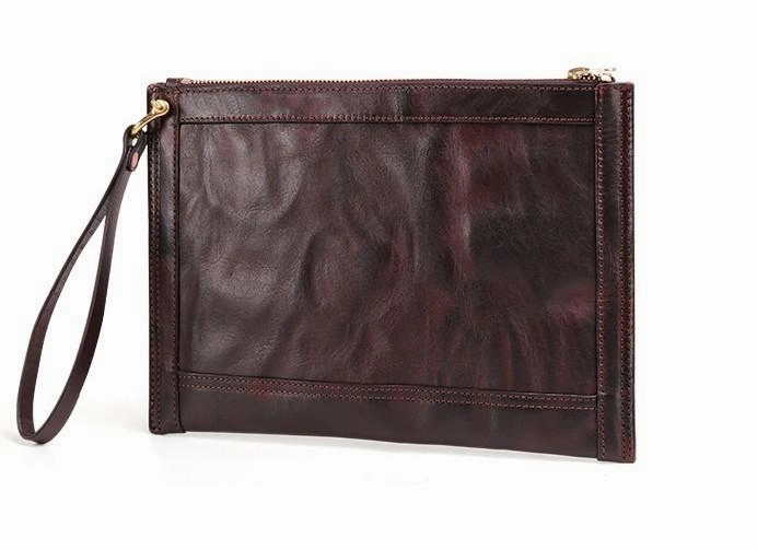 BLACK Coffee MENS LEATHER SLIM ZIPPER CLUTCH WRISTLET PURSE BAG CLUTCH BAG FOR MEN