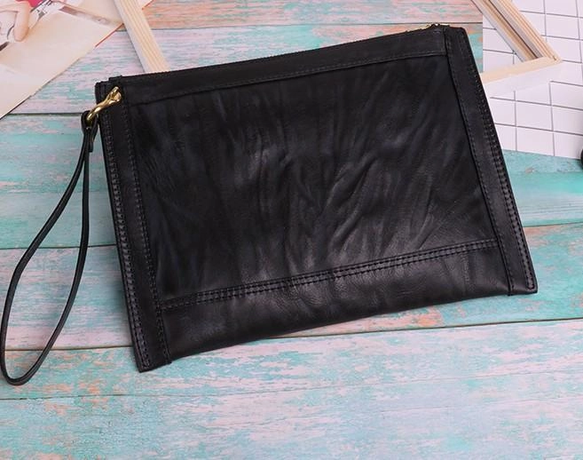 BLACK Coffee MENS LEATHER SLIM ZIPPER CLUTCH WRISTLET PURSE BAG CLUTCH BAG FOR MEN