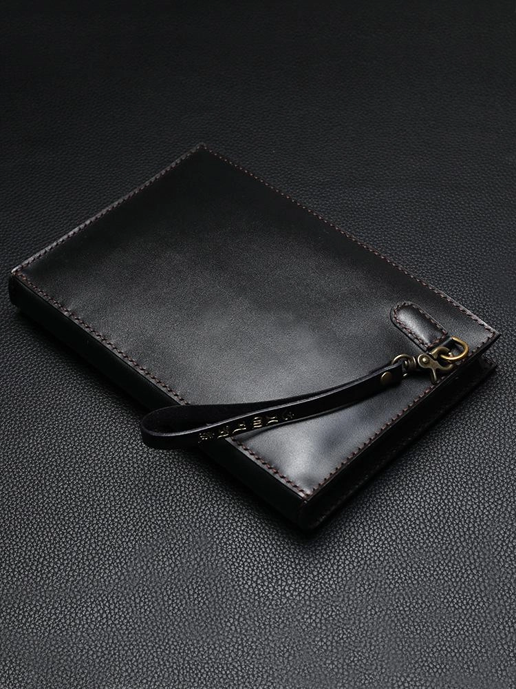 Black Handmade Tooled Leather Carp Chinese Dragon Clutch Wallet Wristlet Bag Clutch Purse For Men