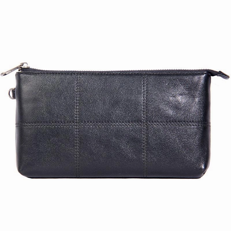 Black Leather Mens Clutch Wristlet Wallet Zipper Clutch Bag for Men