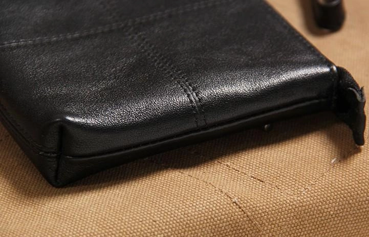 Black Leather Mens Clutch Wristlet Wallet Zipper Clutch Bag for Men
