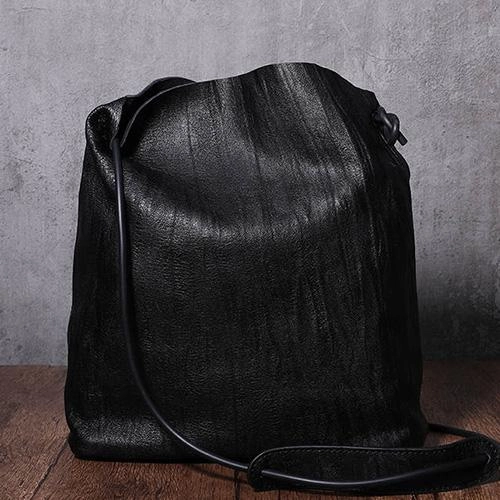 Black Leather Womens Shoulder Bucket Bag Fashion Barrel Bucket Cross body Bag