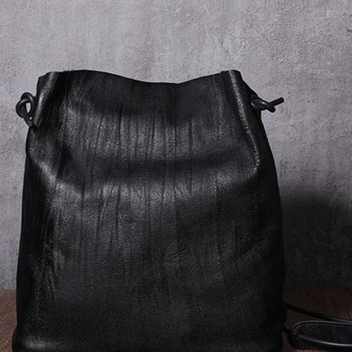 Black Leather Womens Shoulder Bucket Bag Fashion Barrel Bucket Cross body Bag