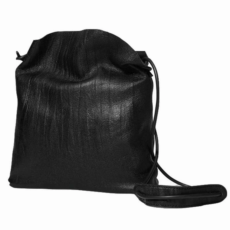 Black Leather Womens Shoulder Bucket Bag Fashion Barrel Bucket Cross body Bag