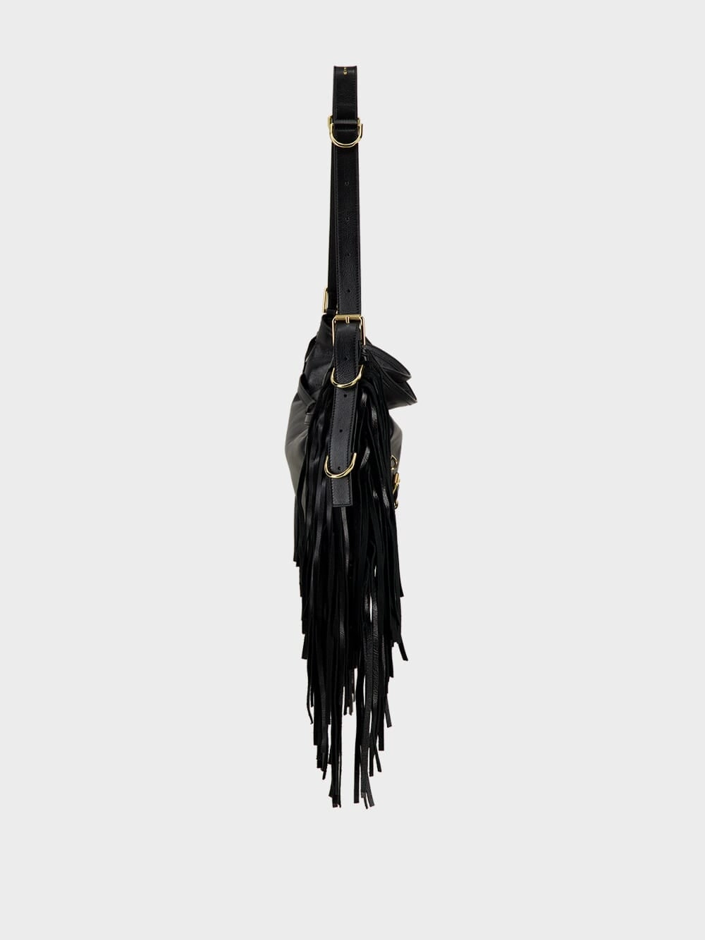 Black Voyou Medium Shoulder Bag with Fringes