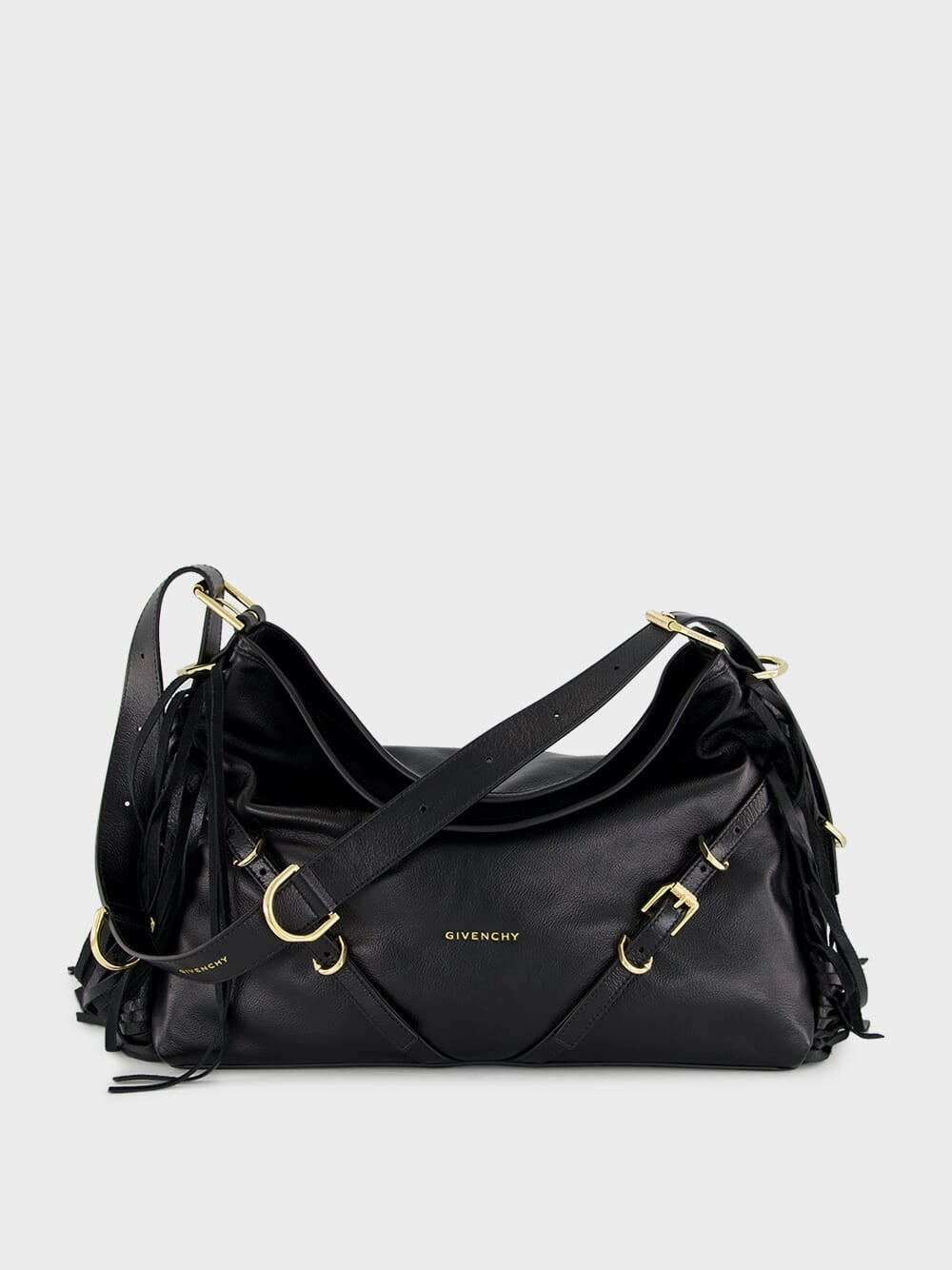 Black Voyou Medium Shoulder Bag with Fringes
