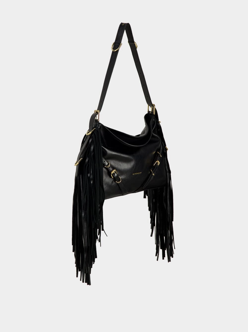 Black Voyou Medium Shoulder Bag with Fringes