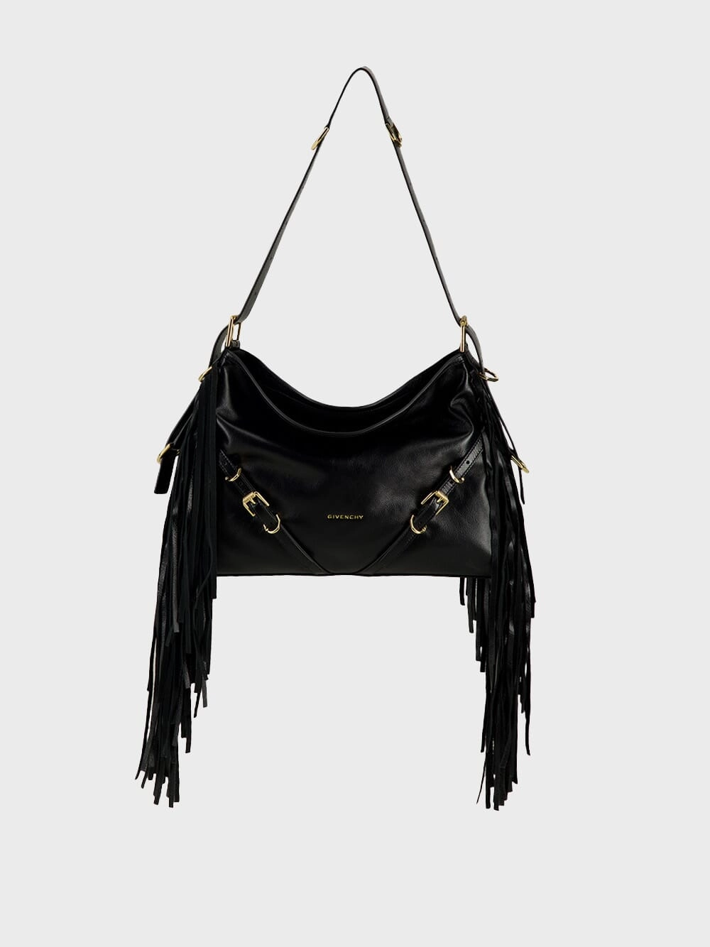 Black Voyou Medium Shoulder Bag with Fringes