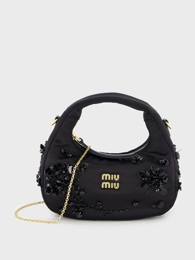 Black Wander Embroidered Satin Duchesse Mini Bag