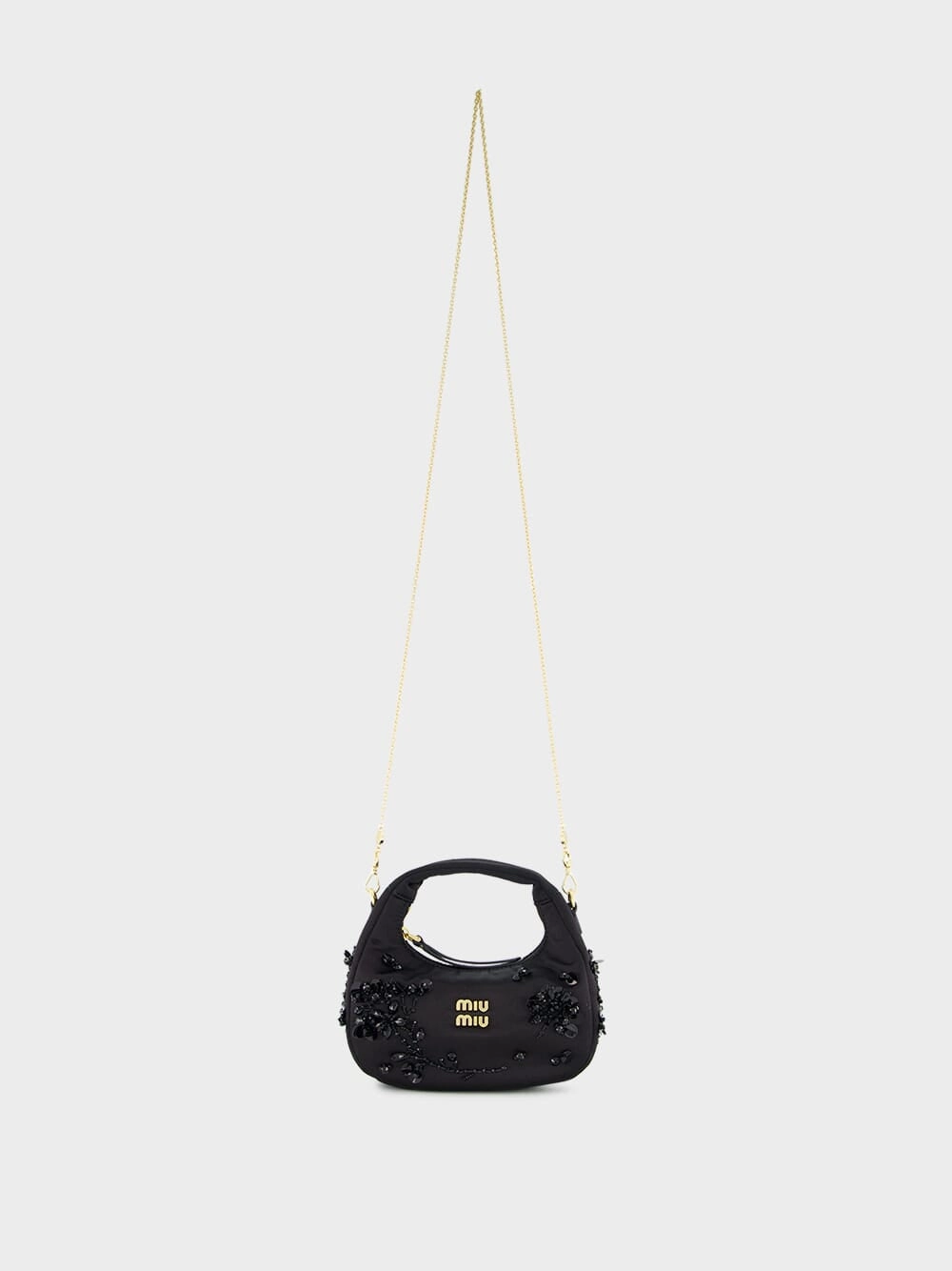 Black Wander Embroidered Satin Duchesse Mini Bag