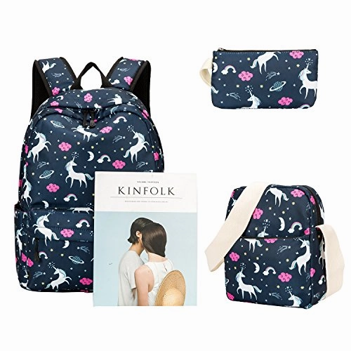 BLUBOON Teens Backpack Set Girls School Bags Kids Laptop Bookbags (Blue-T02)