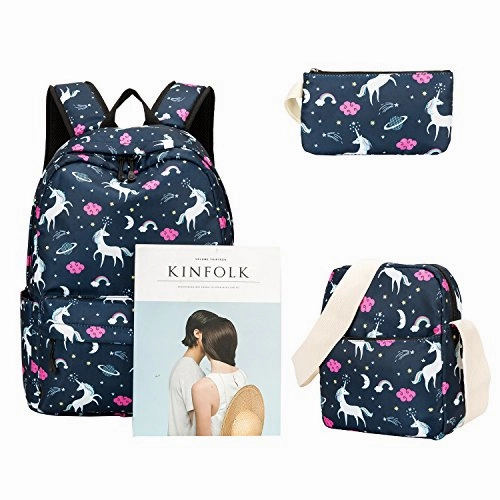BLUBOON Teens Backpack Set Girls School Bags Kids Laptop Bookbags (Blue-T02)