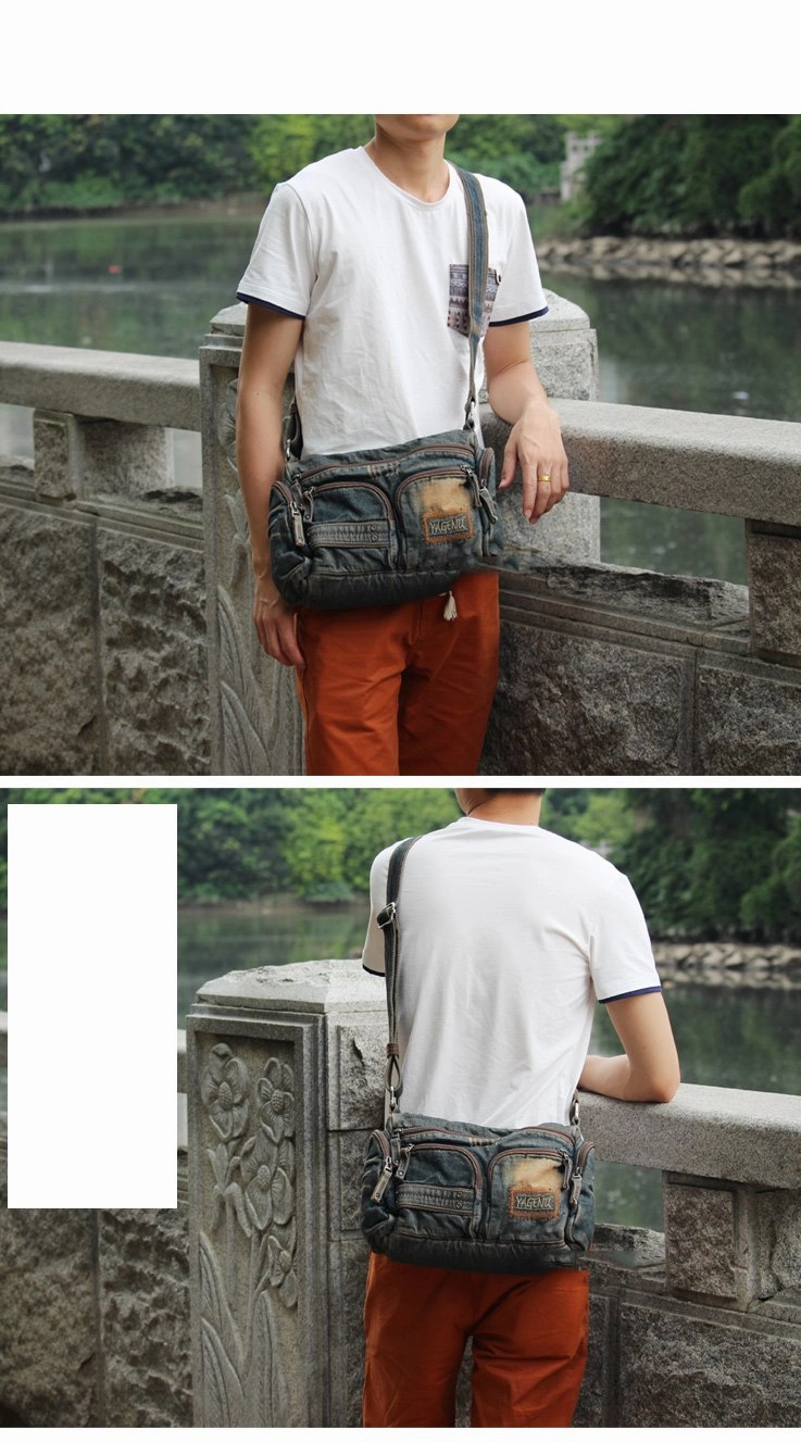 Blue Denim Mens Womens Side Bag Courier Bag Blue Jean Shoulder Bag Messenger Bag For Women