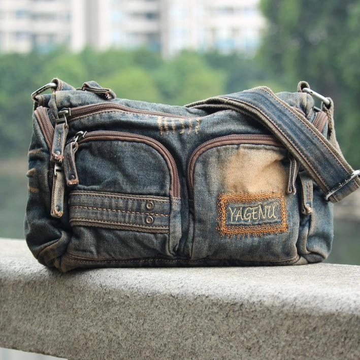 Blue Denim Mens Womens Side Bag Courier Bag Blue Jean Shoulder Bag Messenger Bag For Women
