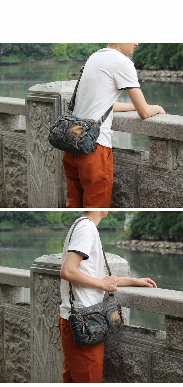Blue Denim Mens Womens Side Bag Courier Bag Blue Jean Shoulder Bag Messenger Bag For Women