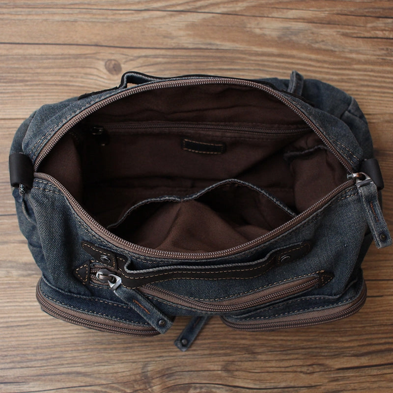 Blue Denim Side Bag Mens Denim Messenger Bag Vintage Denim Crossbody Bag For Women