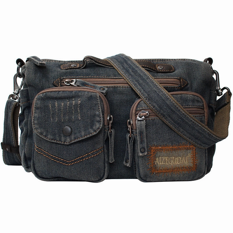 Blue Denim Side Bag Mens Denim Messenger Bag Vintage Denim Crossbody Bag For Women