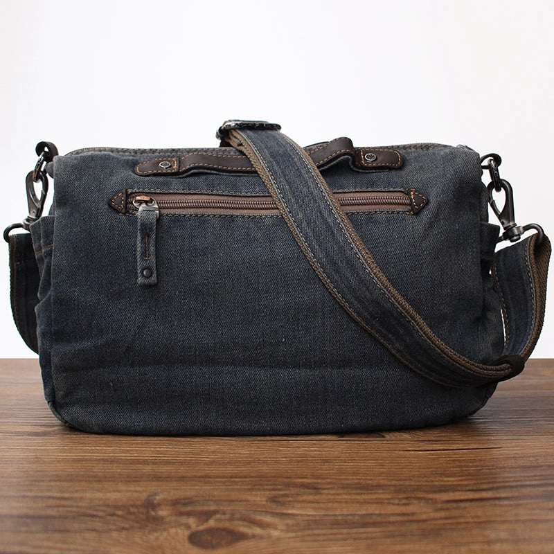 Blue Denim Side Bag Mens Denim Messenger Bag Vintage Denim Crossbody Bag For Women