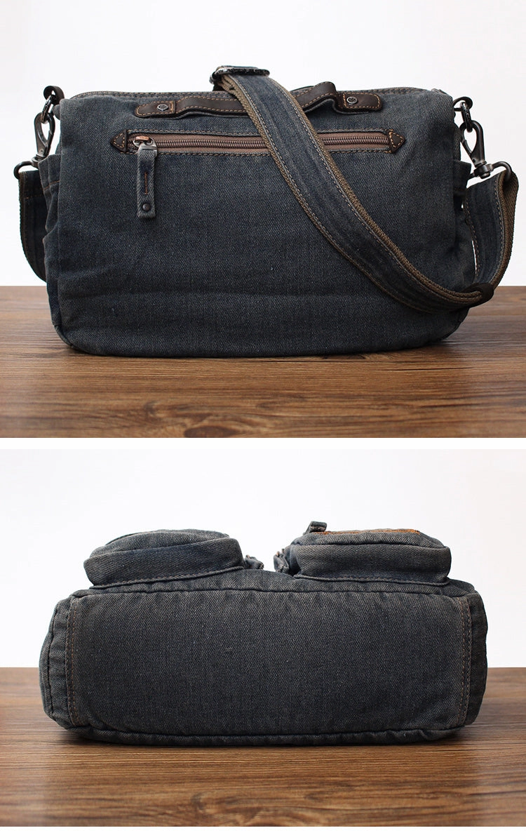 Blue Denim Side Bag Mens Denim Messenger Bag Vintage Denim Crossbody Bag For Women