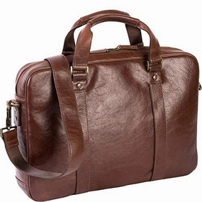 Boconi Becker Zip Leather 15" Laptop Briefcase, Business Computer Bag in Whiskey