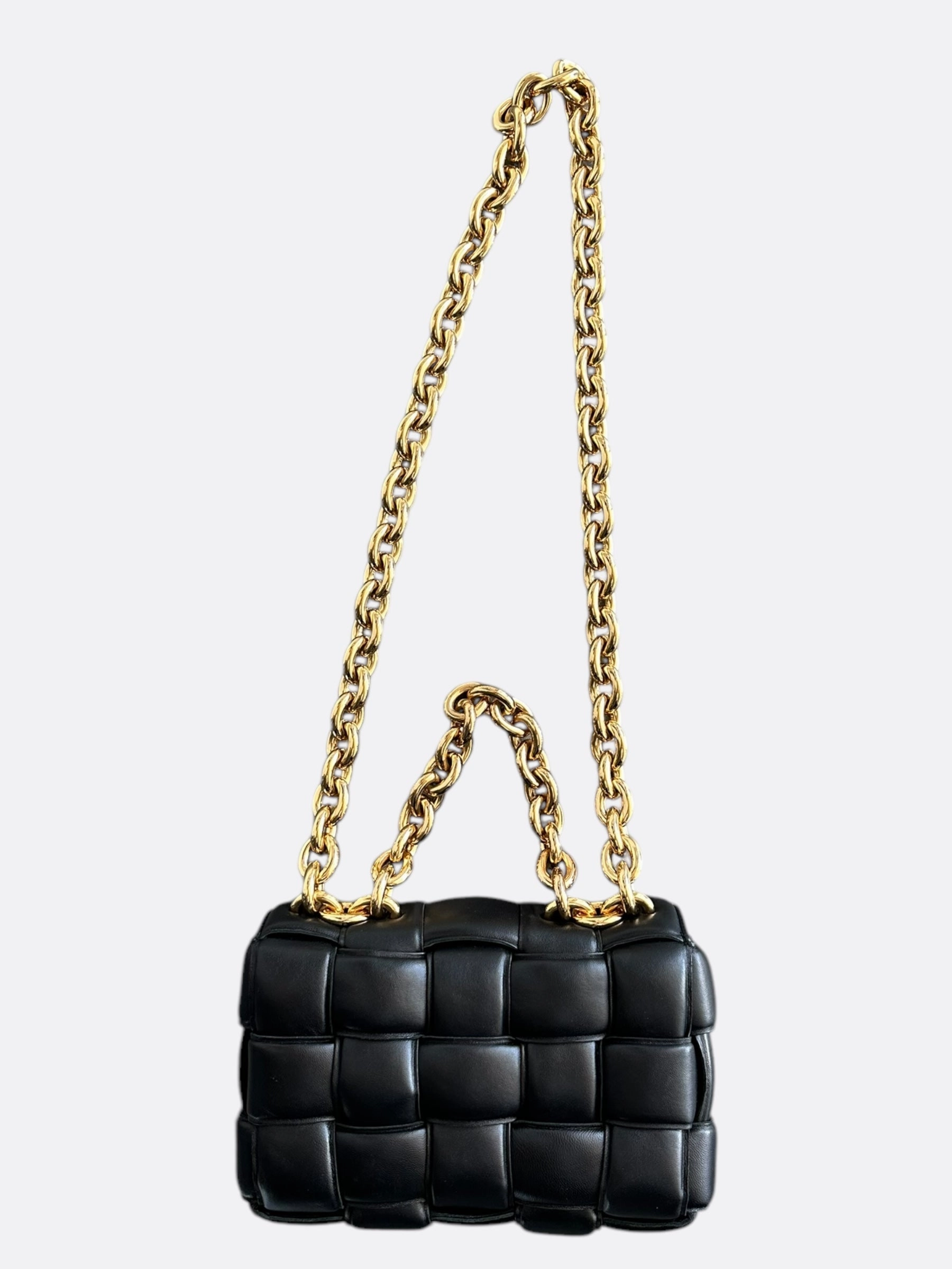 Bottega Veneta Black Intrecciato Chain Padded Cassette Bag