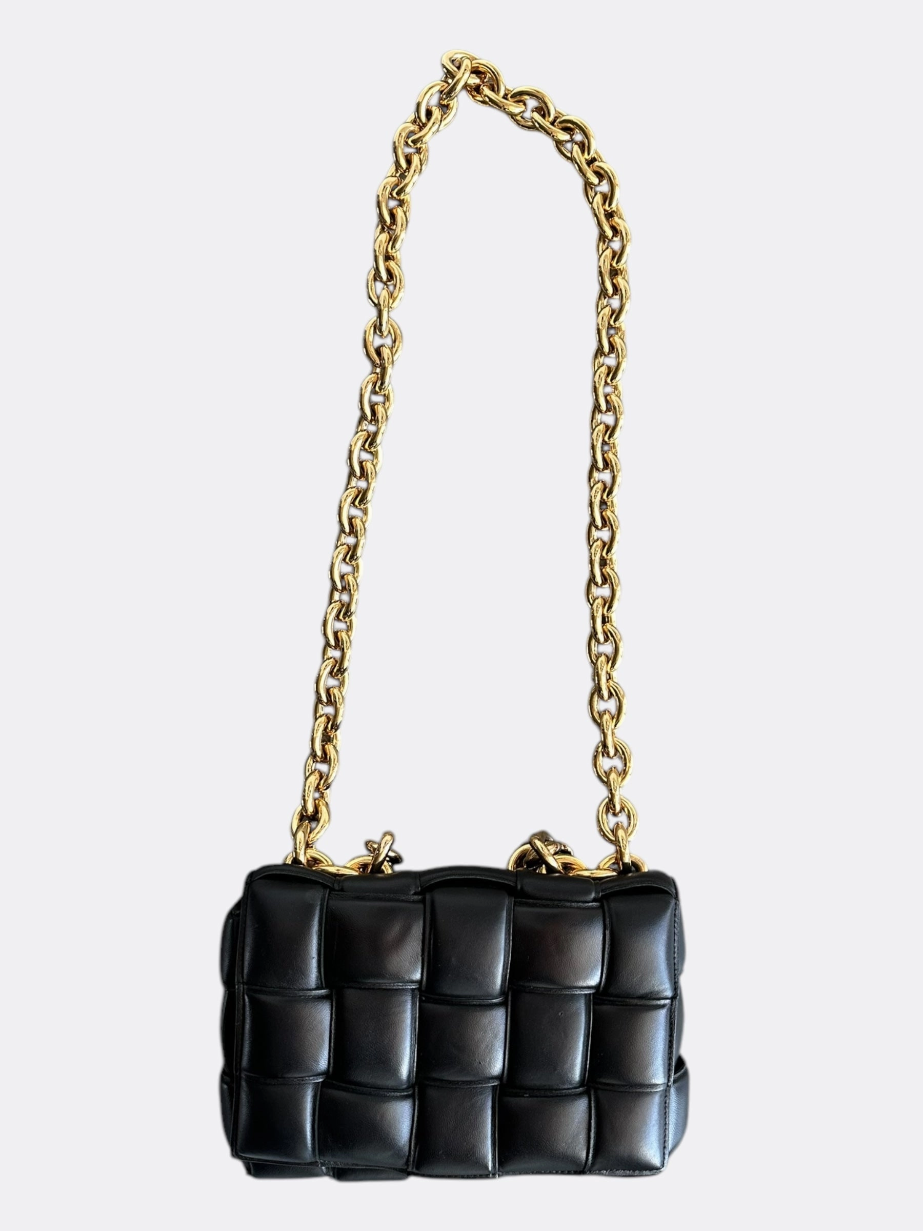 Bottega Veneta Black Intrecciato Chain Padded Cassette Bag