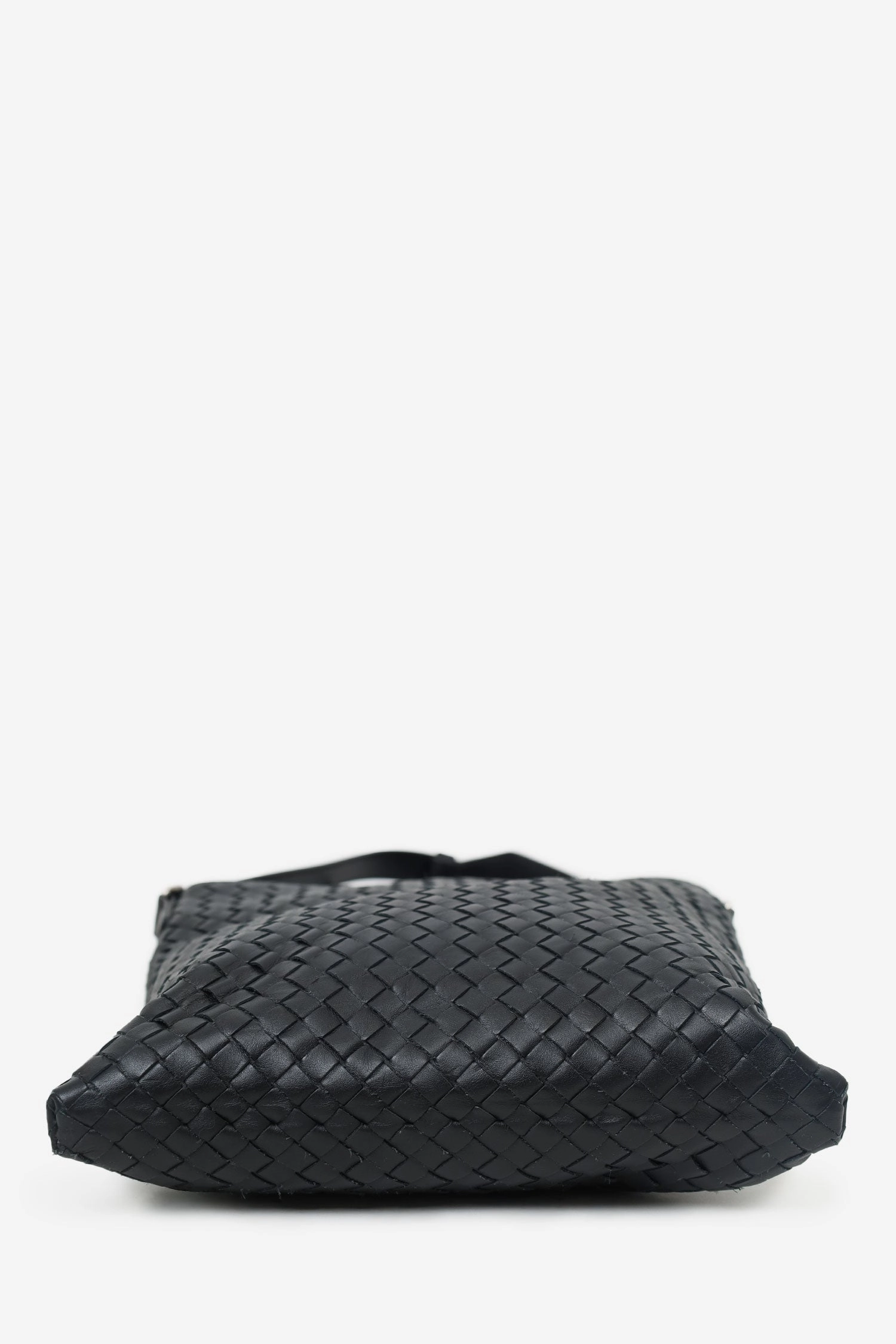 Bottega Veneta Black Intrecciato Flat Messenger Bag