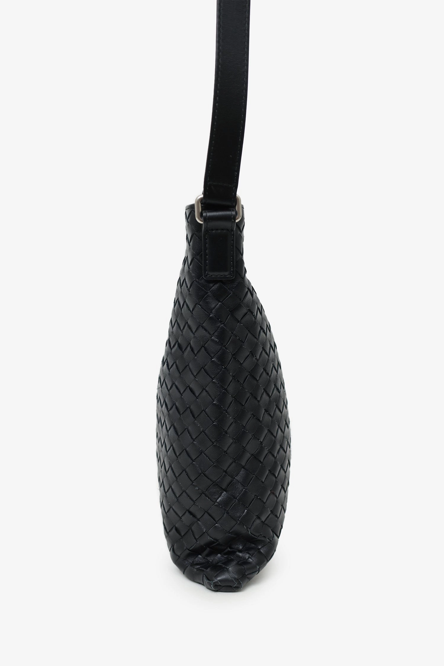 Bottega Veneta Black Intrecciato Flat Messenger Bag