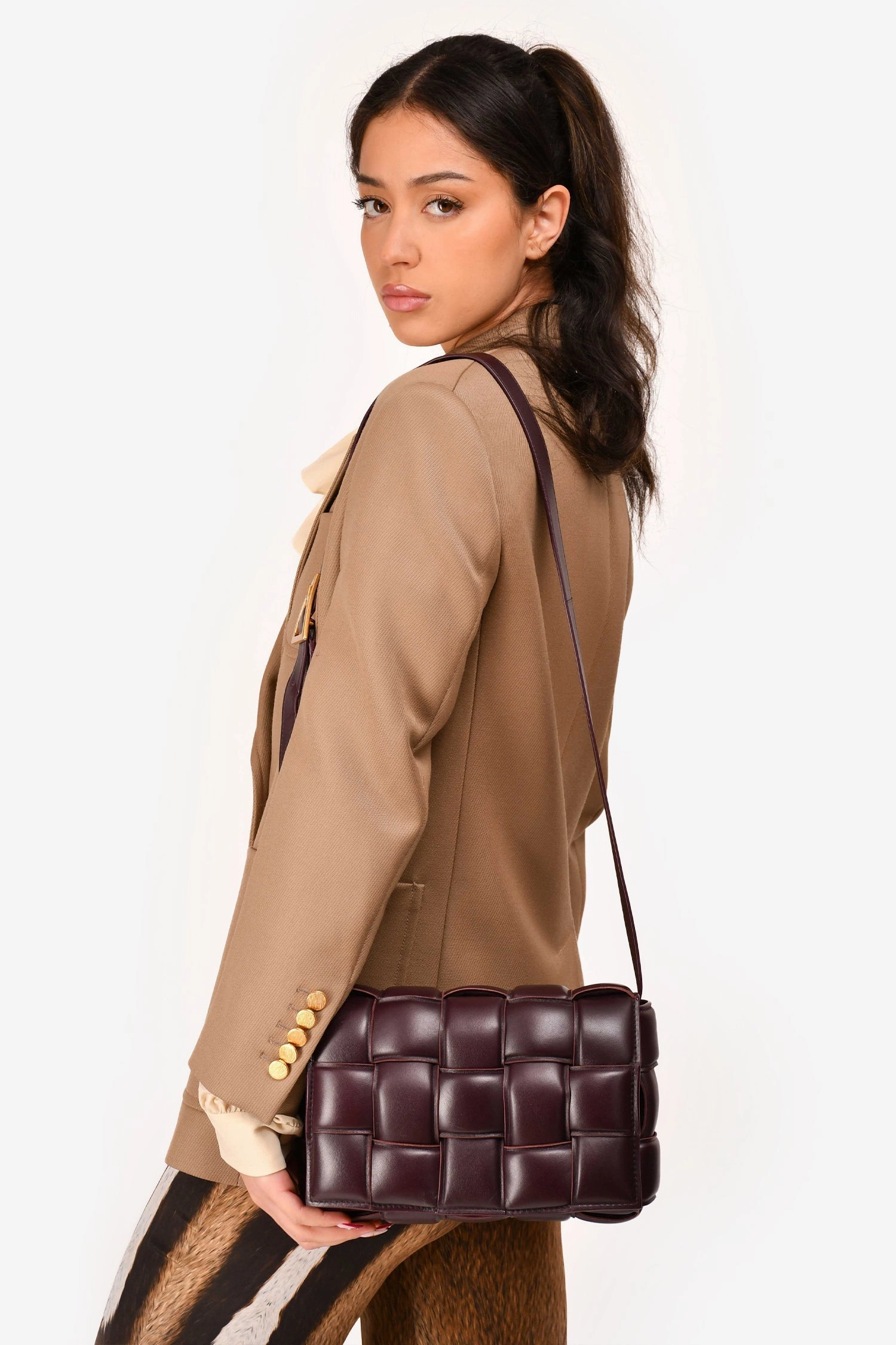 Bottega Veneta Dark Purple Padded Leather Cassette Crossbody Bag
