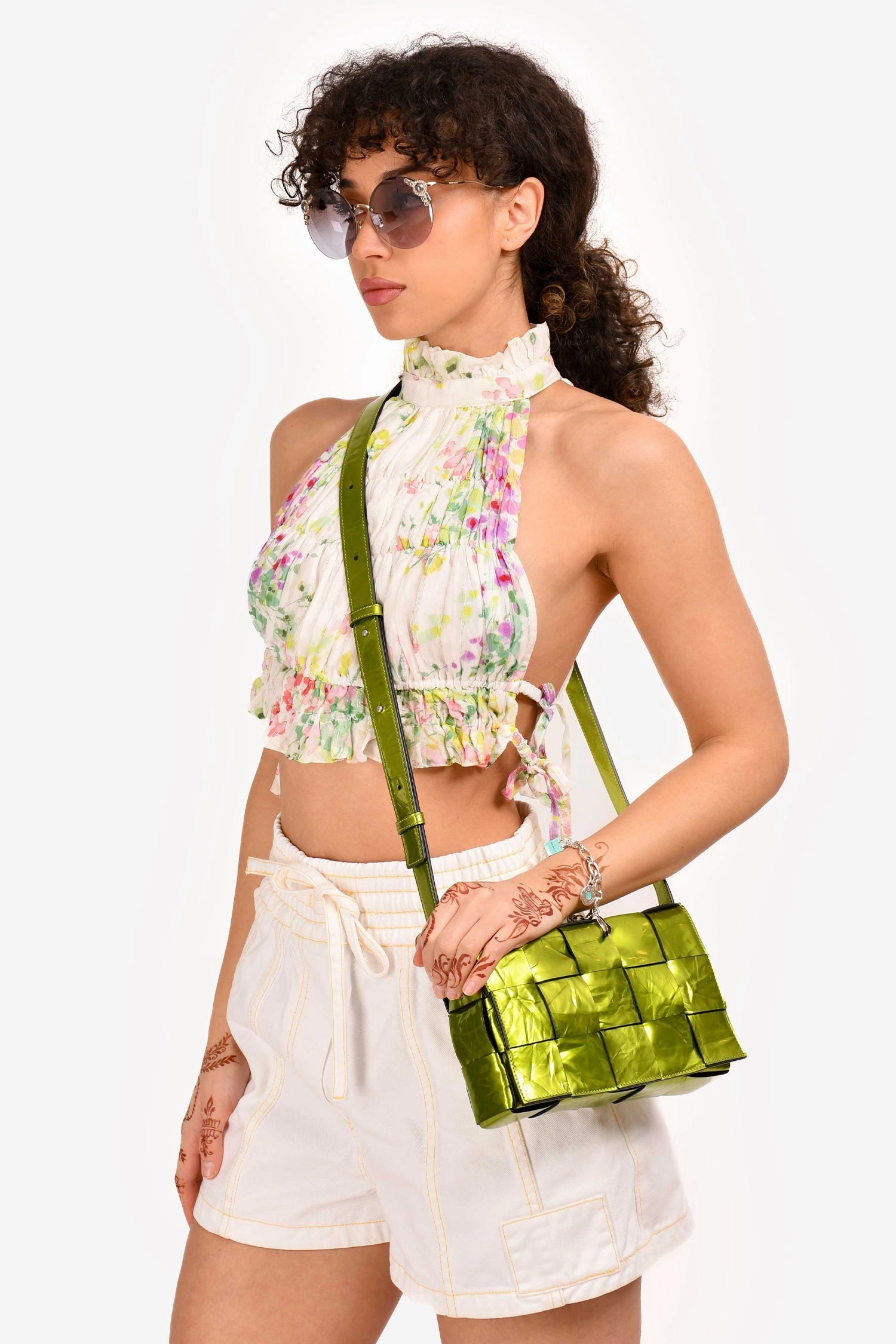 Bottega Veneta Green Metallic Leather Cassette Bag