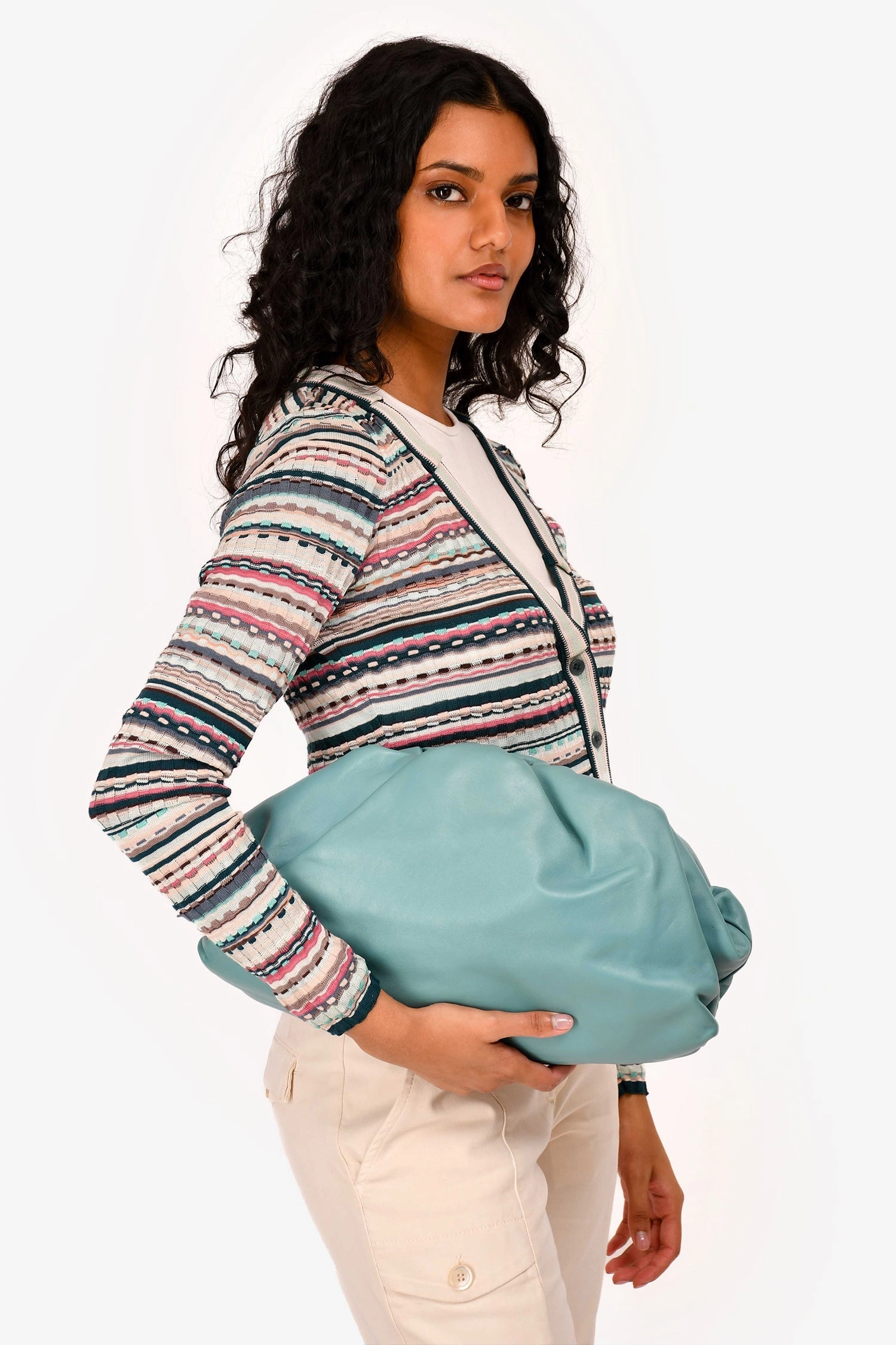 Bottega Veneta Teal Leather Large Classic Pouch