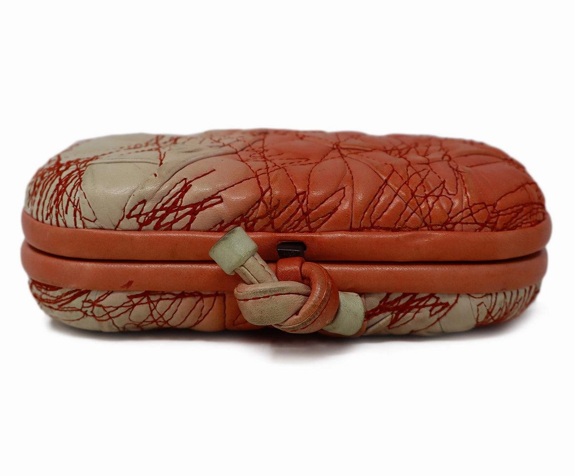 Bottega Veneta Vintage White & Peach Leather Knot Clutch