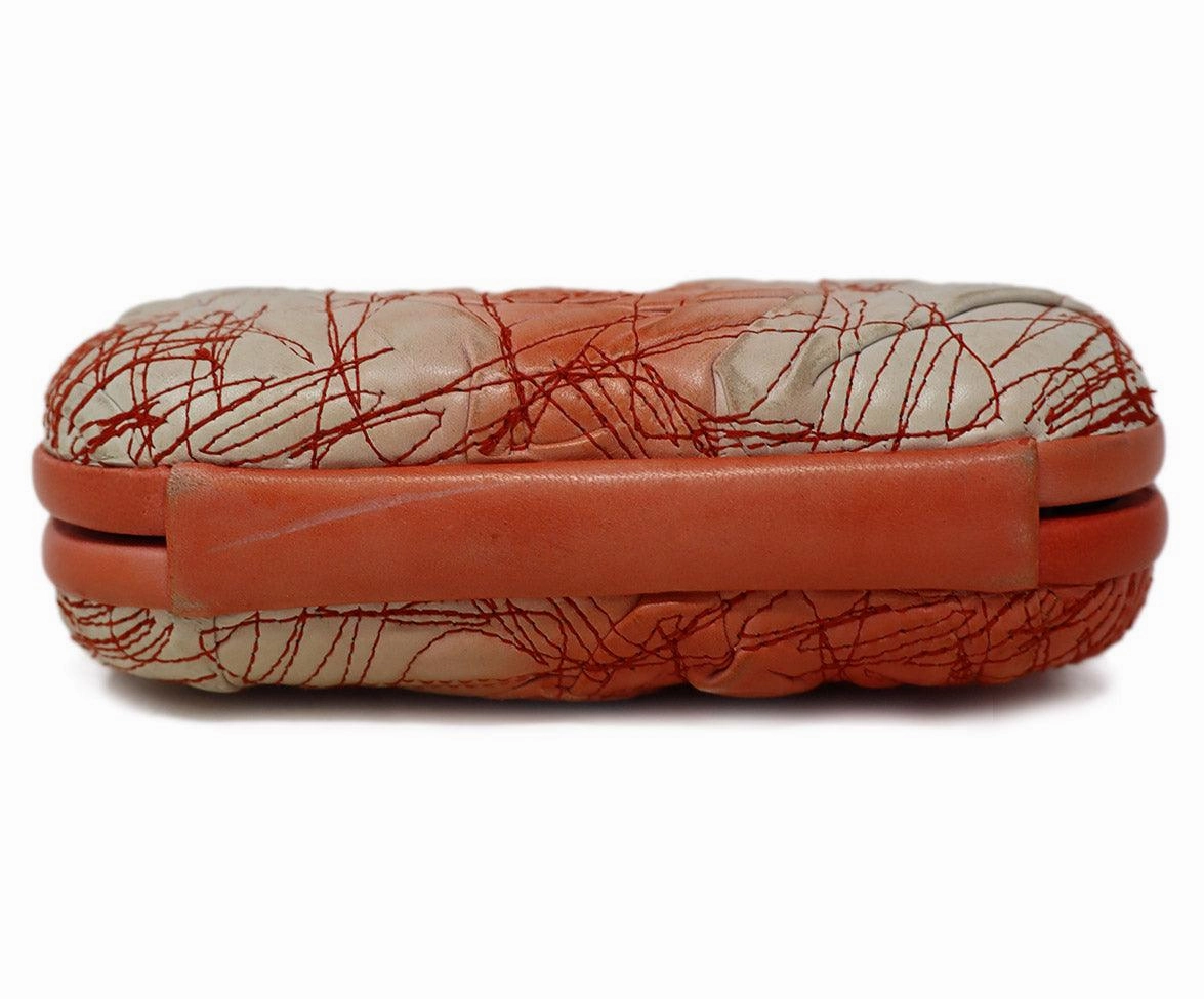 Bottega Veneta Vintage White & Peach Leather Knot Clutch